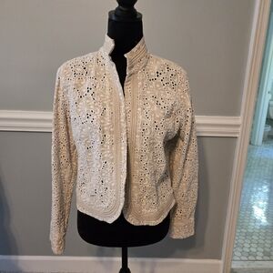 Chico's linen blend size 1 eyelet cream jacket blazer